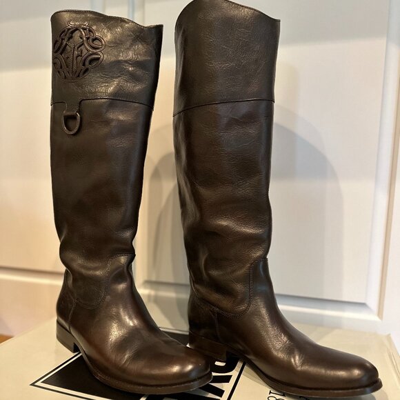 Frye Leather Boots - Melissa Logo Style in Dark Brown - Picture 1 of 11